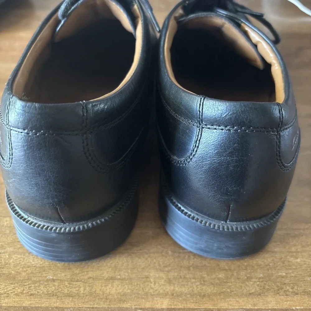 Clarks Tilden Black Leather Oxfords Lace Up Dress Shoes Men Sz 12W US/45EU GUC